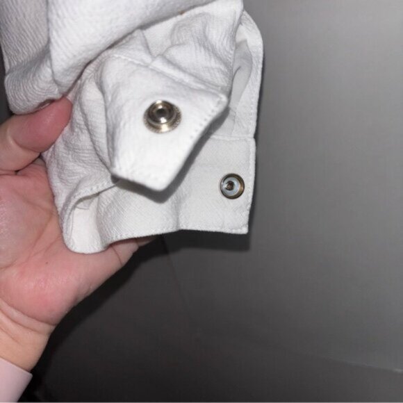 Blank NYC Women’s Medium White Cropped Jacket Full Zip Snaps Pockets Y2K Summer - Picture 12 of 16